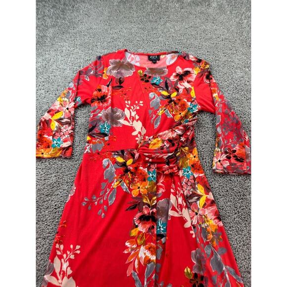 Eci New York Dress Womens 8 Red Midi Floral Wrap Floral Ladies - Picture 3 of 10